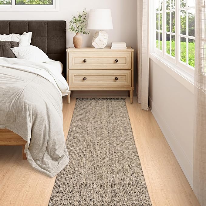 Collive Long Carpet Runners for Hallways 2.6x8ft, Washable Kitchen Rug Indoor Sink Rug, Natural/Black Woven Entryway Runner Rugs Low-Profile Front Door Floor Rug for Laundry Room Bedroom Outdoor Decor