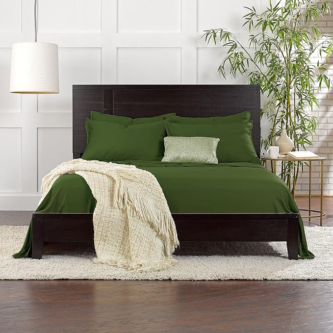 Pure Bamboo Twin Sheets, Genuine 100% Organic Viscose Derived from Bamboo Bed Sheet Set, Luxuriously Soft & Cooling, Double Stitching, 2 Year Quality Promise (Twin, Pesto)