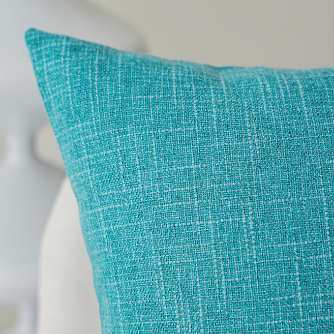 Kevin Textile Set of 2 Decorative Linen Pillowcases for Couch/Sofa/Bed/Car, Honey Yellow Striped Star Both Sides, 26x26-inch (66x66cm), Peacock Blue