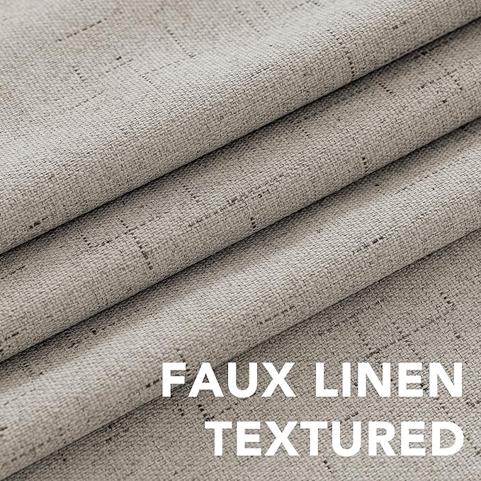 Primitive Linen Curtains 100% Blackout Curtain 63 Inches Long Burlap Fabric Curtains with White Thermal Insulated Liner, Grommet Top Drapes Living Room/Bedroom (2 Panels, 42 x 63 Inch, Stone)
