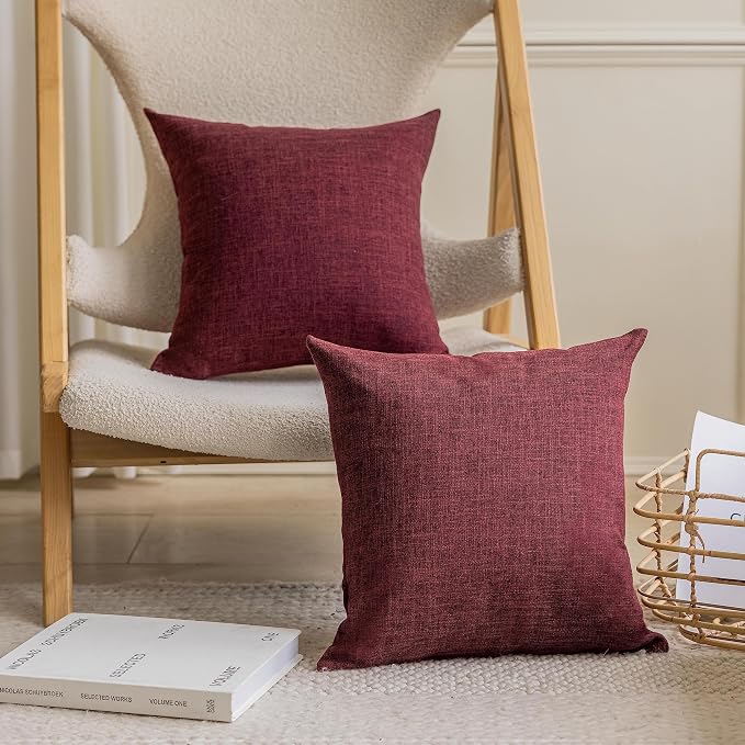 Home Brilliant Euro Sham Pillow Covers 26x26 Set of 2 Soft Lined Linen Decorative Pillow Covers Square Vintage Pillow Cases for Party Anniversary and Wedding, 26 x 26 Inch, Wine Red