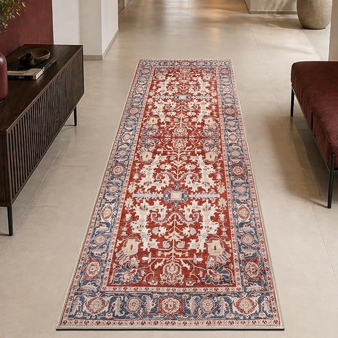 Keen Home Design 30"x144" Rug - Machine Washable Runner Rug with Non-Slip Backing, Ideal for Hallway, Entryway, Kitchen, Laundry Room - Vintage, Easy Clean, Durable, Low Pile - (2'6" x 12')