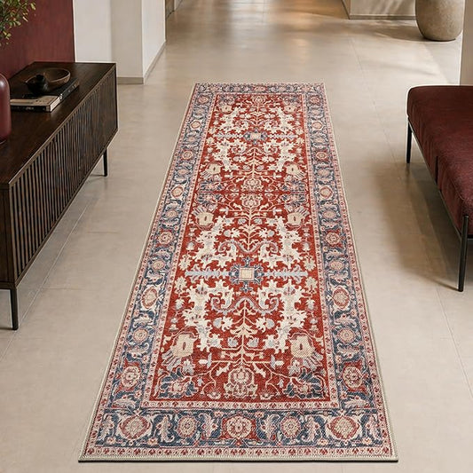Keen Home Design 30"x120" Rug - Machine Washable Runner Rug with Non-Slip Backing, Ideal for Hallway, Entryway, Kitchen, Laundry Room - Vintage, Easy Clean, Durable, Low Pile - (2'6" x 10')