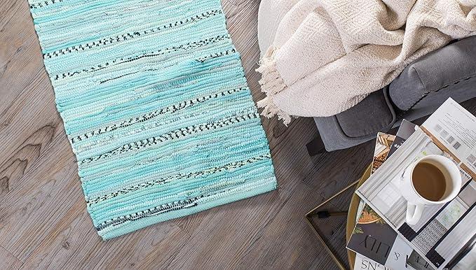 DII Chindi Home Collection Handwoven Multicolor Area Rag Rug, 20x31.5, Aqua
