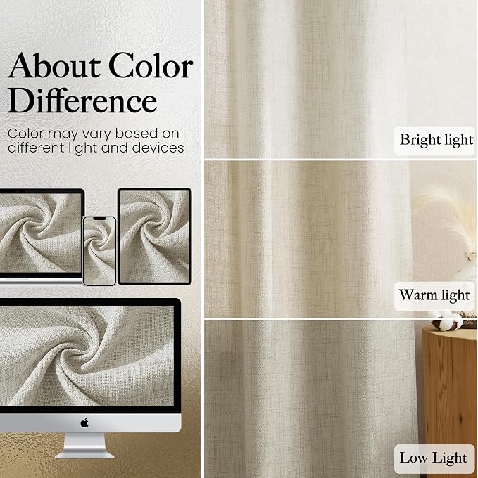 NICETOWN Natural Linen Short Curtains 36 Inches Long for Kitchen, Farmhouse Semi Sheer Light Filtering Privacy Grommet Short Drapes for Basement Bedroom, Window 2 Panels, 34 x 36 Inch