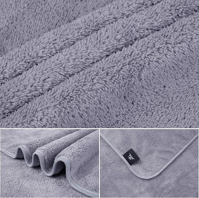 JML Large Bath Towels, 2 Pack, 30"x60" - 350GSM, Micro Fiber Fleece Towel Set with Hanging Loop - Soft, Absorbent, Lint-Free, No Fading, Perfect for Shower, Sauna, Gym, Pool, Hotel, SPA, Grey