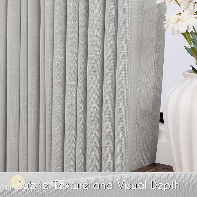 Linen Blend Grey Curtains for Living Room Back Tab Modern Farmhouse Semi Sheer Light Gray Curtains 72 inches Long 2 Panels Set Muted Neutral Cotton Texture Window Curtain for Dining Room Bedroom