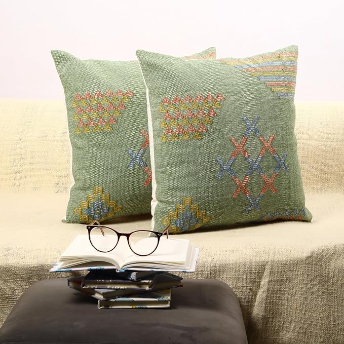 Trade Star 100% Cotton Cushion Cover Sabra Kilim Cushion case Set of 2 Throw Pillow Covers Handwoven Pillowcase Handloomed Decorative 18x18 Inches