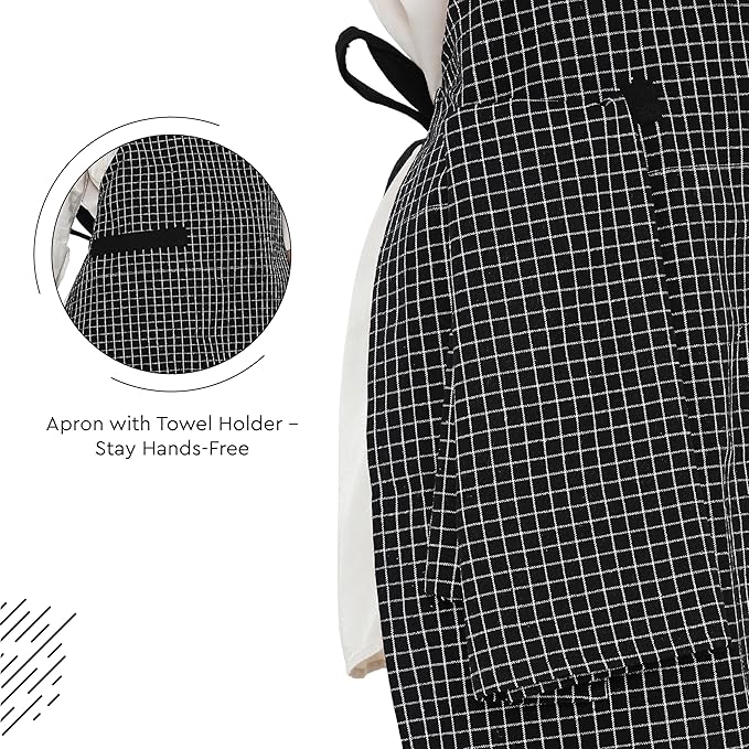 Encasa XO Cotton Kitchen Aprons for Women & Men with Pocket & Towel Loop, Adjustable Neck & Back Strap for Cooking, Baking