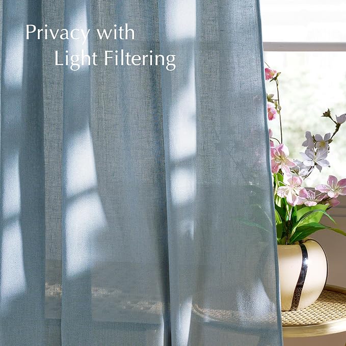 NICETOWN Linen Stone Blue Curtains 120 inches Long, Back Tab/Rod Pocket with Pleat Tape Privacy Added Light Filtering Window Treatments for Bedroom,Stone Blue, W52 x L120, 2 Panels