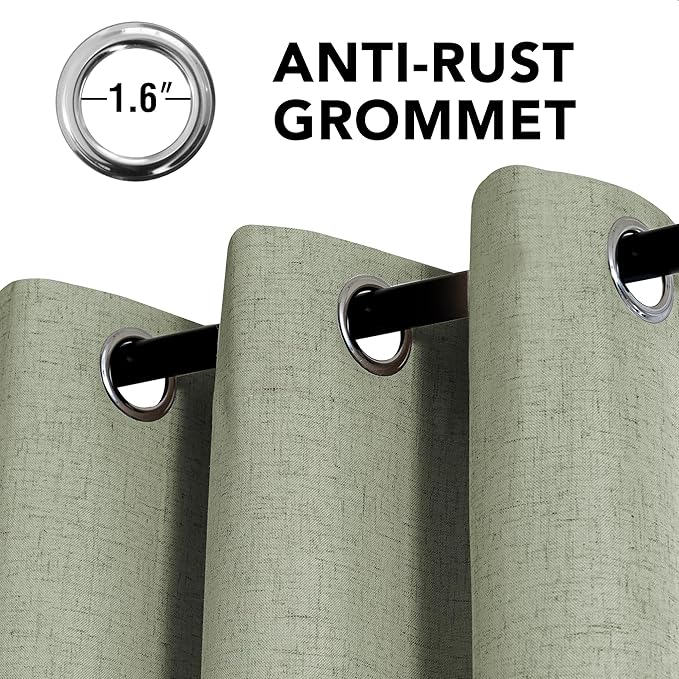 H.VERSAILTEX Linen Curtains 100% Blackout Curtains for Bedroom 120 inch Long Full Light Blocking Nature Linen Blended Window Curtains for Living Room Nickel Grommet (2 Panels, Heathered Tea)