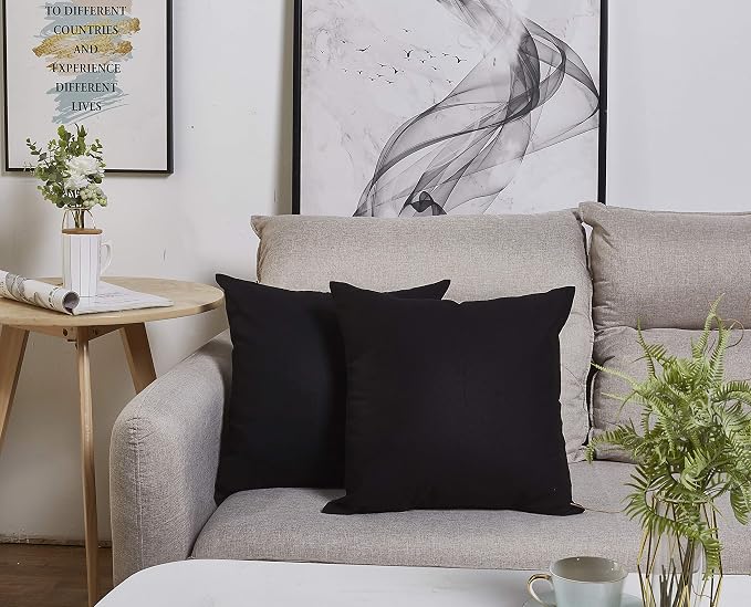 TangDepot Handmade Decorative Solid 100% Cotton Canvas Throw Pillow Covers/Cushion Covers, 45 Colors Available - (16" x16" , Black, 2 Count (Pack of 1)) | 100% cotton, same-color zip, machine wash & air dry. For living room, bedroom, office, car. 42 co...