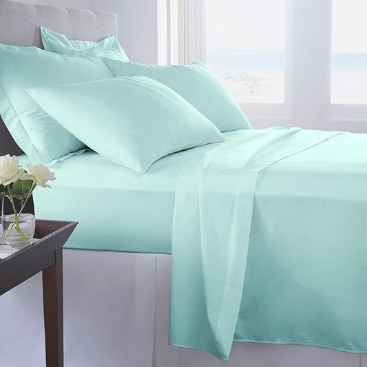 100% Organic Cotton Sheet Set, 500 Thread Count - GOTS Certified 28'' Deep Pockets - Easy Fit - Wrinkle Free -Breathable & Cooling Sheets(Aqua Blue/Full)