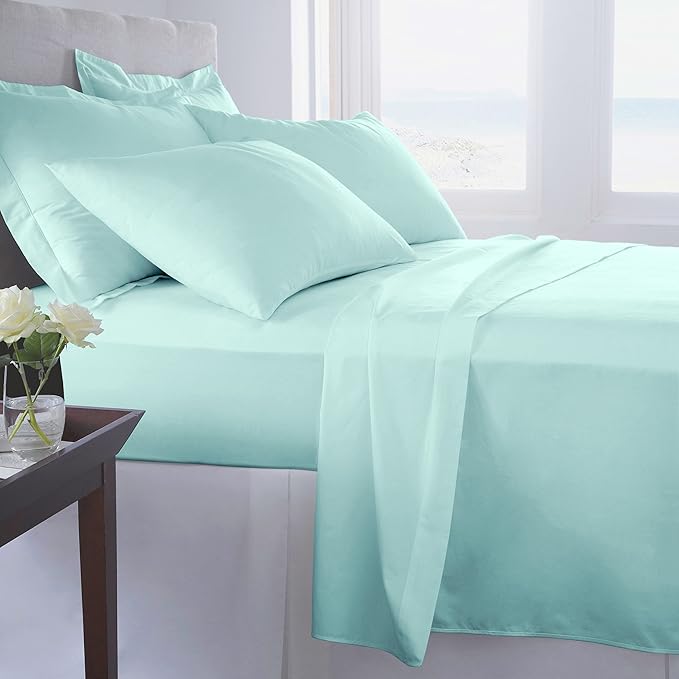 100% Organic Cotton Sheet Set, 500 Thread Count - GOTS Certified 28'' Deep Pockets - Easy Fit - Wrinkle Free -Breathable & Cooling Sheets(Aqua Blue/Twin XL)