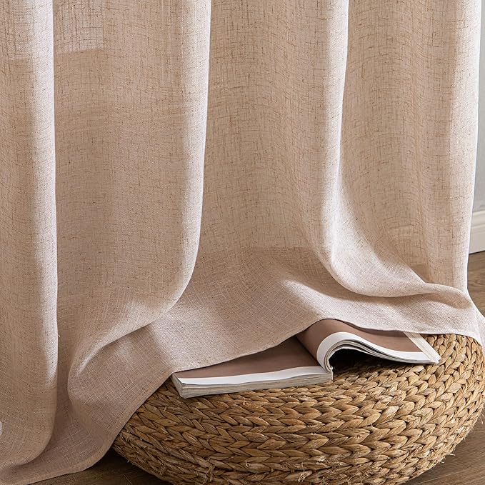 MIULEE Natural Beige Linen Curtains 72 Inch Length 2 Panels for Bedroom Living Room, Soft Linen Textured Window Drapes Semi Sheer Light Filtering Back Tab Rod Pocket Farmhouse Burlap Look Decor