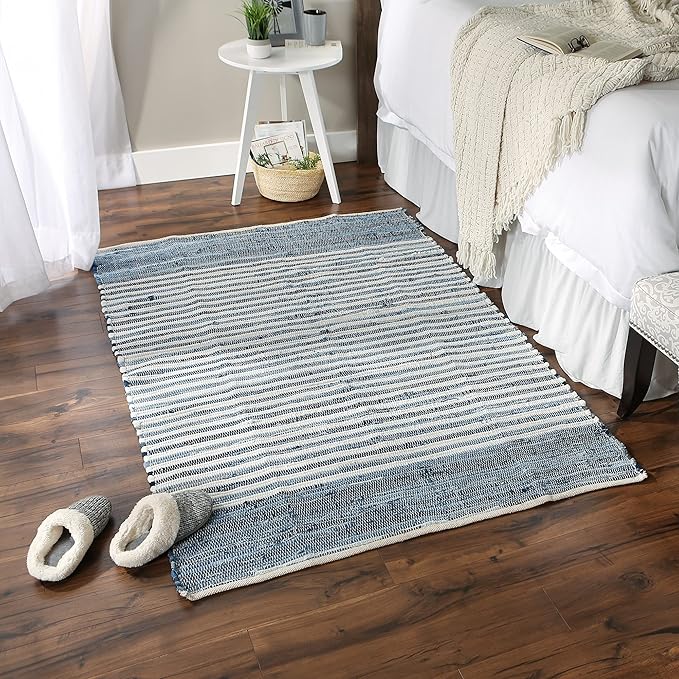 DII Chindi Home Collection Handwoven Multicolor Area Rag Run, 4x6', Denim