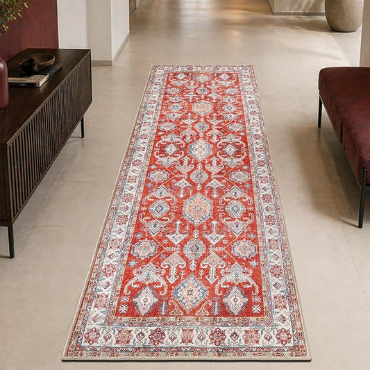 Keen Home Design 30"x84" Rug - Machine Washable Runner Rug with Non-Slip Backing, Ideal for Hallway, Entryway, Kitchen, Laundry Room - Vintage, Easy Clean, Durable, Low Pile Rug - (2'6" x 7')