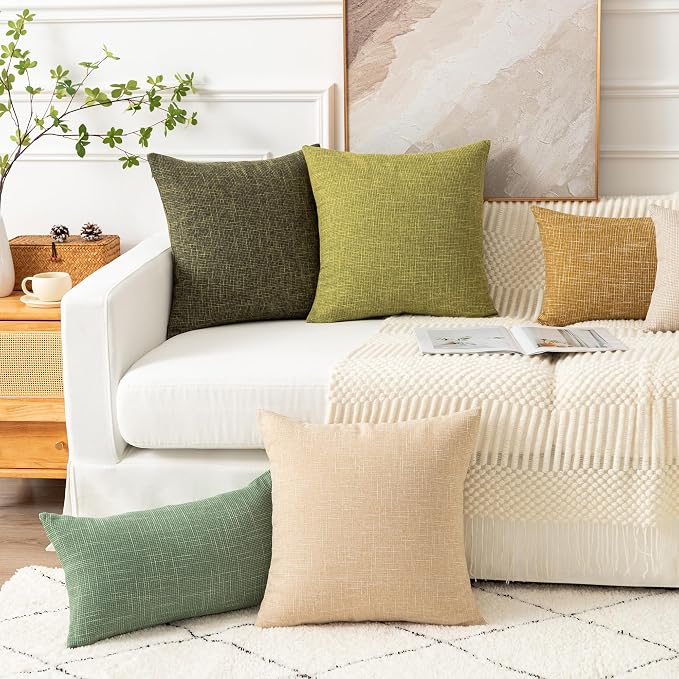 Kevin Textile Set of 2 Sage Green Pillow Covers Spring 24 x 24 Inch Farmhouse Boho Decorative Throw Pillow Covers Linen Cushion Covers for Sofa Couch Décor