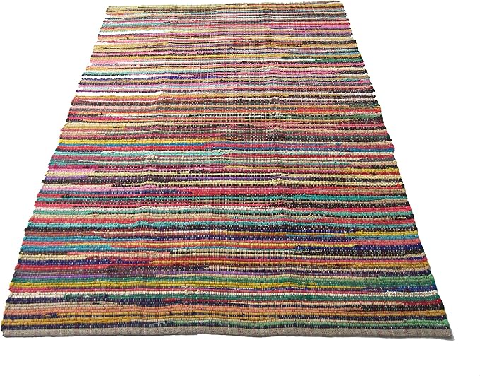 Chardin home - Eco Friendly 100% Recycled Cotton Colorful Chindi Area Rug – 8’x10’, Multi.