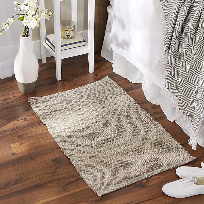 DII Woven Rag Rug Collection Recycled Yarn Variegated Rustic Stripe, 2x3', Stone