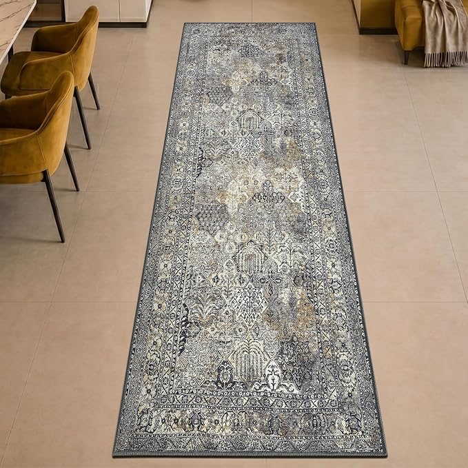 Keen Home Design 30"x120" Rug - Machine Washable Runner Rug with Non-Slip Backing, Ideal for Hallway, Entryway, Kitchen, Laundry Room - Vintage, Easy Clean, Durable, Low Pile - (2'6" x 10')