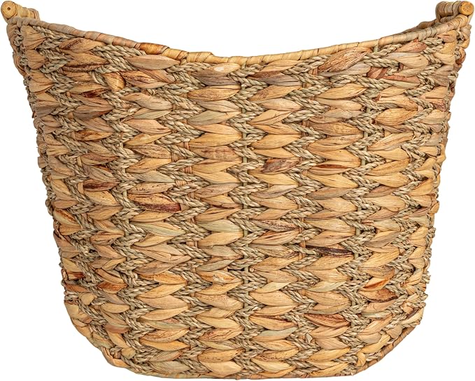 Household Essentials Water Hyacinth Seagrass Scoop Basket with Bamboo Handle, Natural
