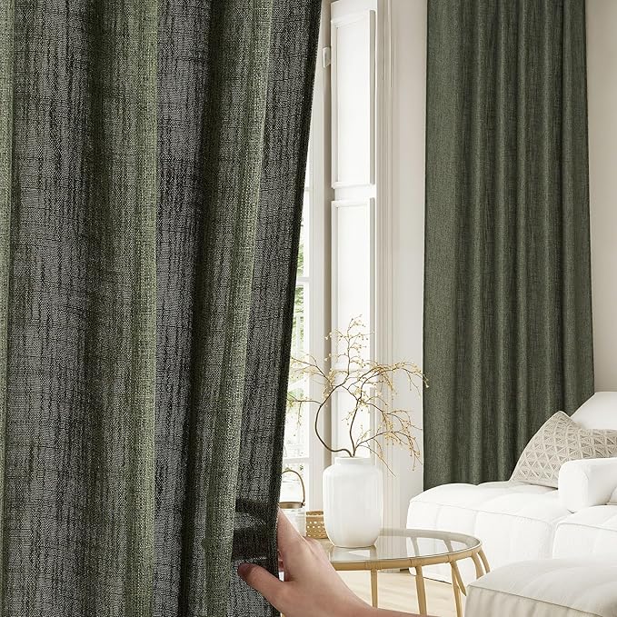 NICETOWN Linen Curtains 84 inch Length for Living Room 2 Panels Set, 55" Wide Thick Flax Linen Blend Privacy Window Drapes Rod Pocket & Back Tab with Light Filtering for Bedroom