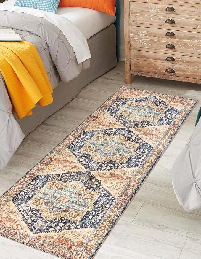 Keen Home Design 30"x84" Rug - Machine Washable Runner Rug with Non-Slip Backing, Ideal for Hallway, Entryway, Kitchen, Laundry Room - Vintage, Easy Clean, Durable, Low Pile Rug - (2'6" x 7')