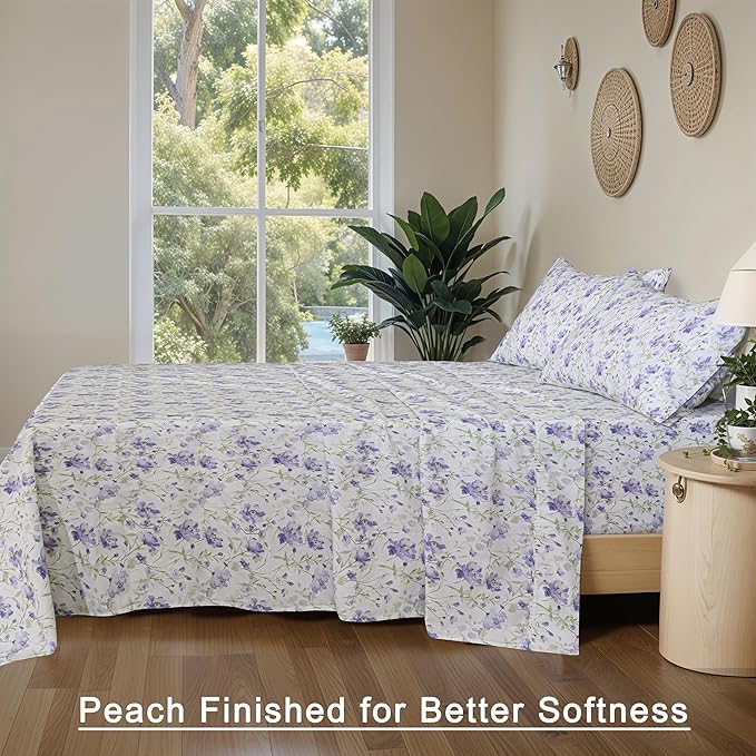 RUVANTI 100% Cotton Organic Percale Sheets King Size – Crisp Cooling Bed Sheets for Hot Sleepers, Deep Pocket 15”, Soft Peach Finish, Breathable & Durable Hotel-Style 4 Pcs, Heather