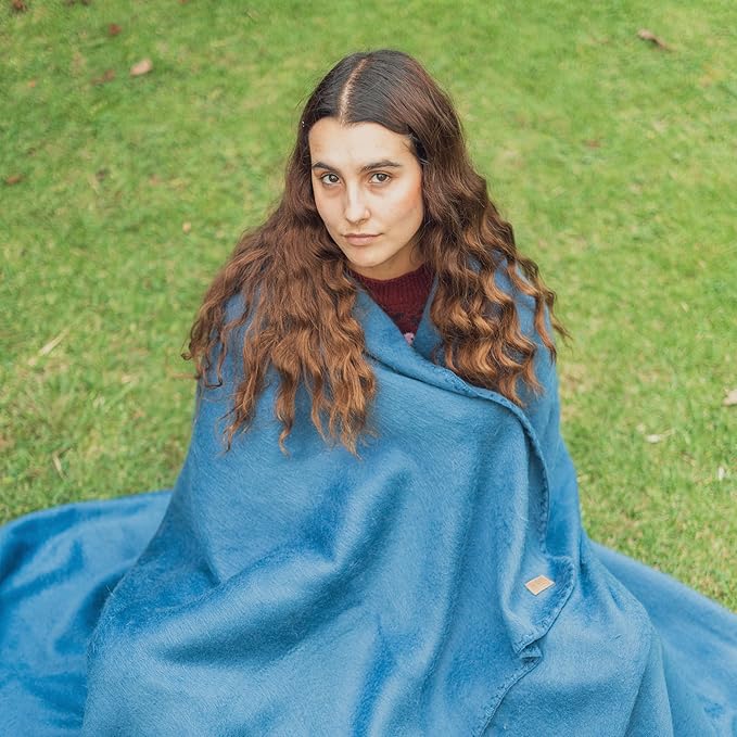 Alpaca Wool Throw Blanket | Ultra Soft, Lightweight, Warm, Breathable, Non-Itchy | Classic, Elegant-Minimalist Design for Bed, Couch, Travel, or Gift | 64" L x 45" W (Violet Blue)