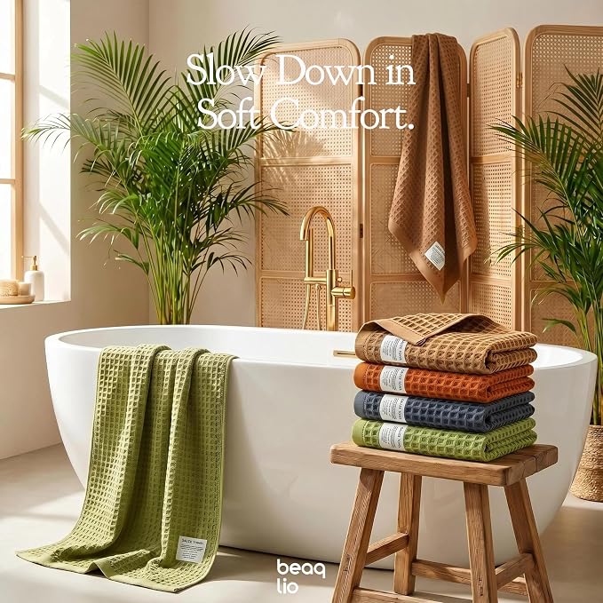 100% Cotton Waffle Towels Set, 4 Pack Bath Towels for Bathroom, 55 * 29'' Quick Dry, Super Absorbent, Soft, Bath Towel Set, Soft Lint-Free Quick Drying Towels Spa Gym, Multicolor