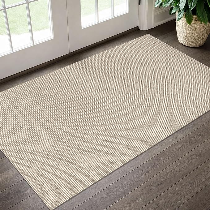 EARTHALL Woven Area Rug 3x5 Ft Washable Rugs for Entryway Braided Non Slip Rubber Backed Throw Rugs Door Mat Indoor Outdoor Entrance Cotton Carpet for Kitchen Foyer Front Door, Beige/Ivory