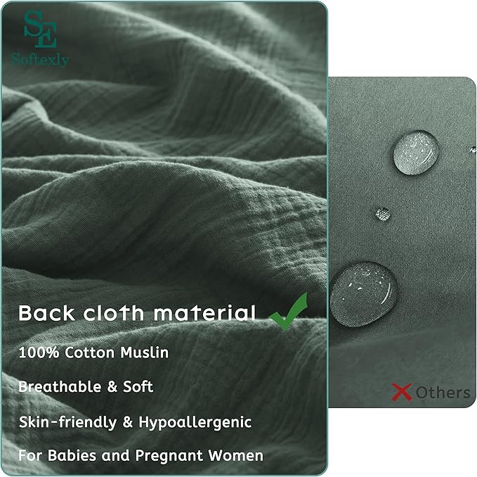 SE SOFTEXLY Muslin Duvet Cover King Size, 100% Washed Cotton Duvet Cover Set, Ultra Soft Comforter Cover Linen Like, 3 Pieces Minimalist Gauze Duvet Cover with 2 Pillowcases, 90"x104", Forest Green
