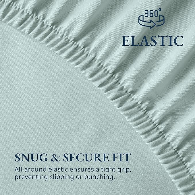 LANE LINEN Full Size Fitted Sheet & Pillowcases (No Flat Sheet) - 100% Organic Cotton Soft & Breathable Percale Weave Fitted Sheet Set - 15'' Deep Pocket For Snug Fit - GOTS Certified - Cool Blue