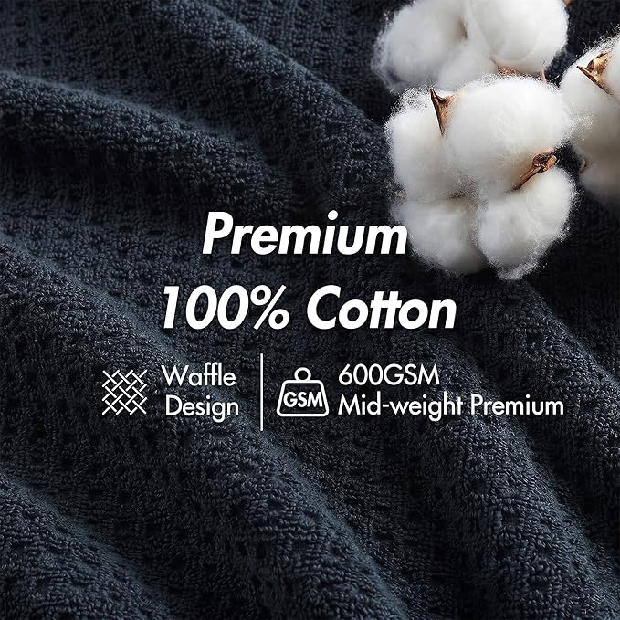 Madison Park Spa Waffle 100% Cotton Luxurious Towel Set, Premium Texture Waffle Weave, Highly Absorbent, Quick Dry, Hotel & Spa Quality Wash Clothes for Bathroom, Assorted Sizes, Navy 6 Piece