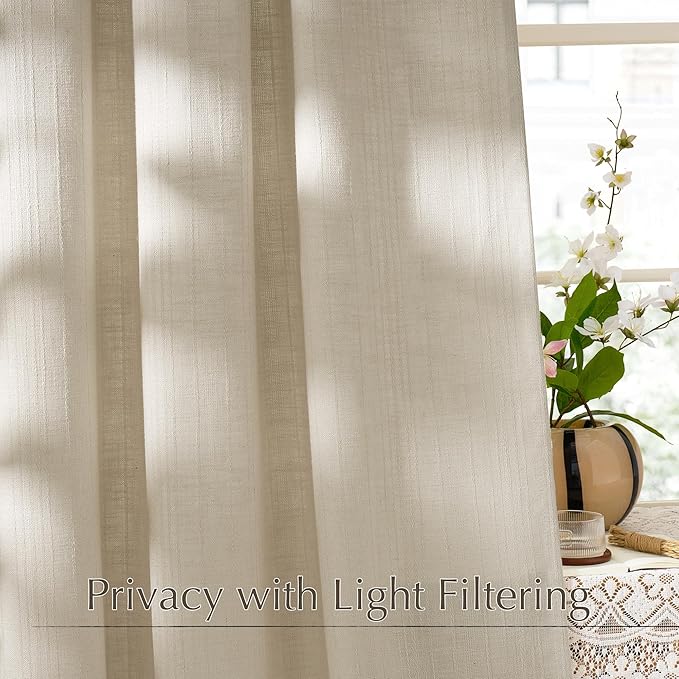 NICETOWN Jacquard Linen Curtains 84 inch Length 2 Panels, Waffle Weave Privacy with Light Filtering Window Treatments for Bedroom, W52 x L84, 2 Panels