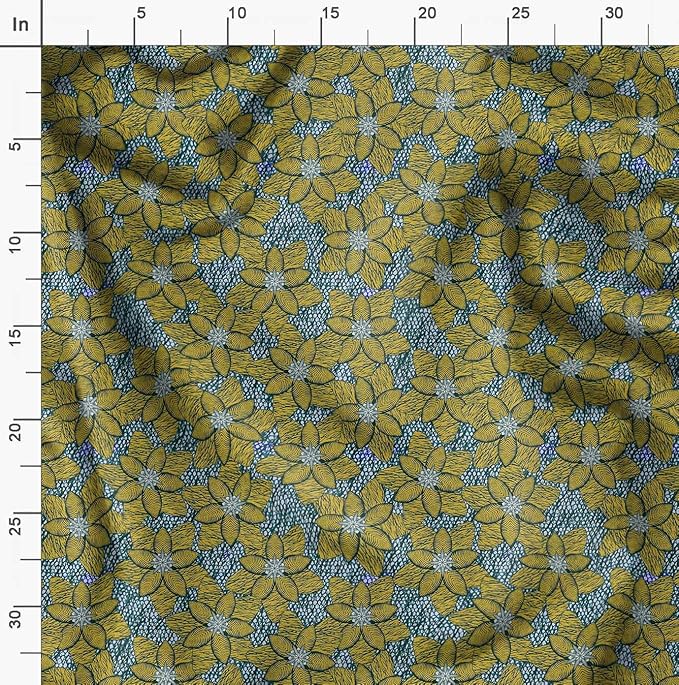 Soimoi Silky Satin Fabric Material, 1 Yard - 42" Inch Width, Green - Tribal Print - Soft Shiny Fabric for Dress, Pillowcases, Pajamas, Evening Dress, DIY
