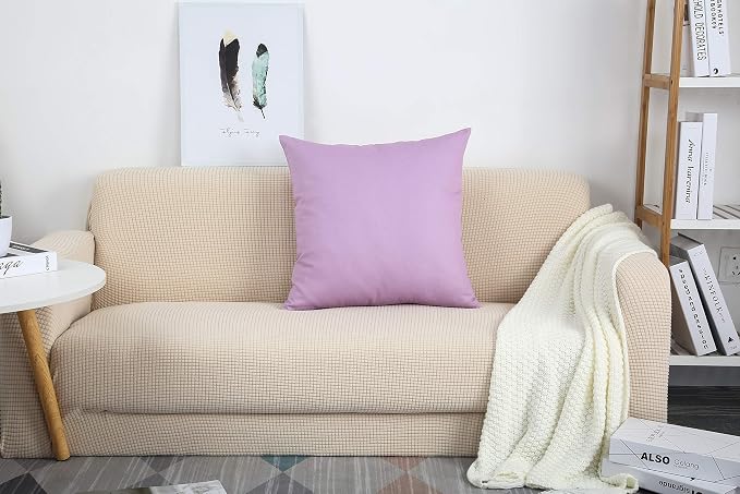 TangDepot 100% Cotton Solid Throw Pillow Cover 20x20 Light Purple Lavende | 100% cotton, same-color zip, machine wash & air dry. For living room, bedroom, office, car. 42 colors, 286 sizes. Cover only.