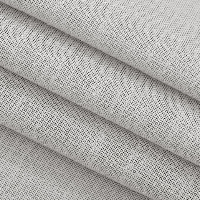 Linen Blend Grey Curtains for Living Room Back Tab Modern Farmhouse Semi Sheer Light Gray Curtains 45 inches Long 2 Panels Set Muted Neutral Cotton Texture Window Curtain for Dining Room Bedroom
