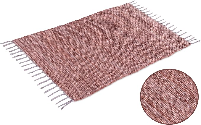 Cotton Rag Rug 24x36'' | 2x3' Multicolor Area Rug - Hand Woven, Washable & Reversible with Tassels - Perfect for Living Room, Kitchen, Entryway, or Bedroom (Brown Multi)