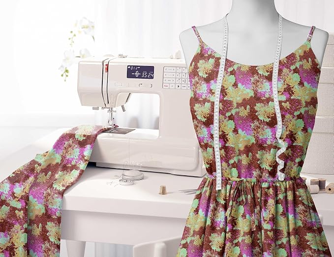 Soimoi Unstitched Crepe Fabric, 1 Yard - 42" Wide, Brown - Floral Print, Soft and Light Weight Fabric Material for Suits, Garments, Dresses and Accessories