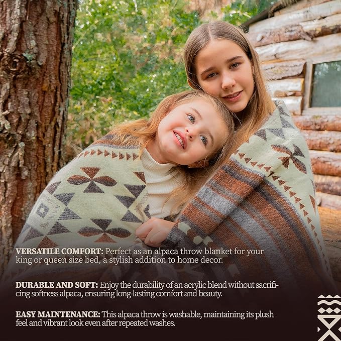 Alpaca Blanket - Premium Alpaca Wool Throw Blanket for Cozy Comfort - Warm Alpaca Wool Blanket - Variegated - Made by Artisans in The Heart of The Mountains of Ecuador