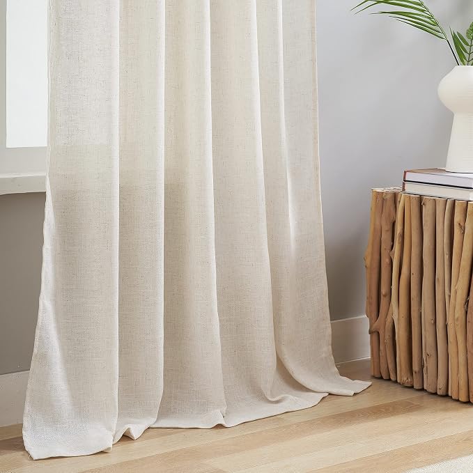 Natural Linen Semi Sheer Curtains Tab Top Light Filtering Elegant Curtains & Drapes for Living Room (Natural, 52" W x 108" L, Pack of 2)