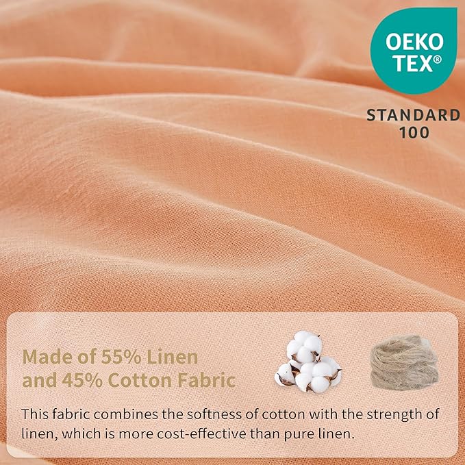 BISELINA Linen Sheet French Flax Flat Sheet Only 55% Euro Linen 45% Cotton Basic Style Solid Color Soft Breathable Farmhouse Top Sheet 1-Piece (Twin, Peach)