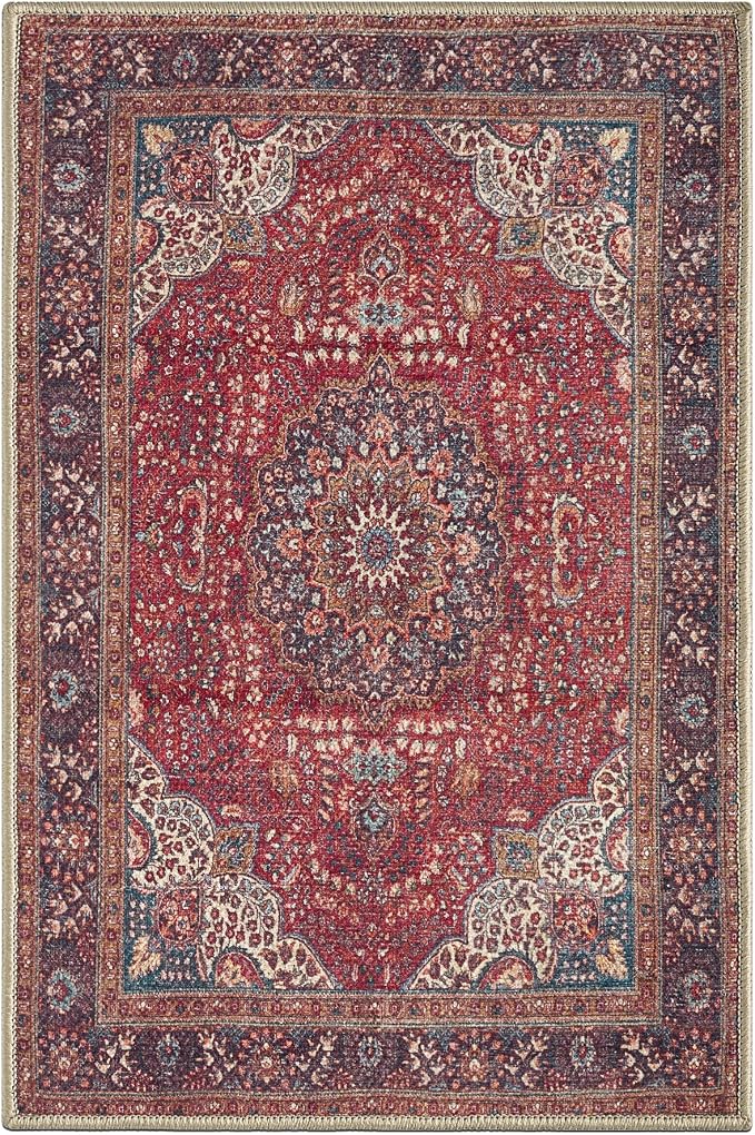 Keen Home Design 2x3 Rug - Machine Washable Entry Rug with Non-Slip Backing, Ideal for Enteryway, Kitchen, Bathroom, Laundry Room - Vintage, Easy Clean, Durable, Low Pile Rug - (2' x 3')