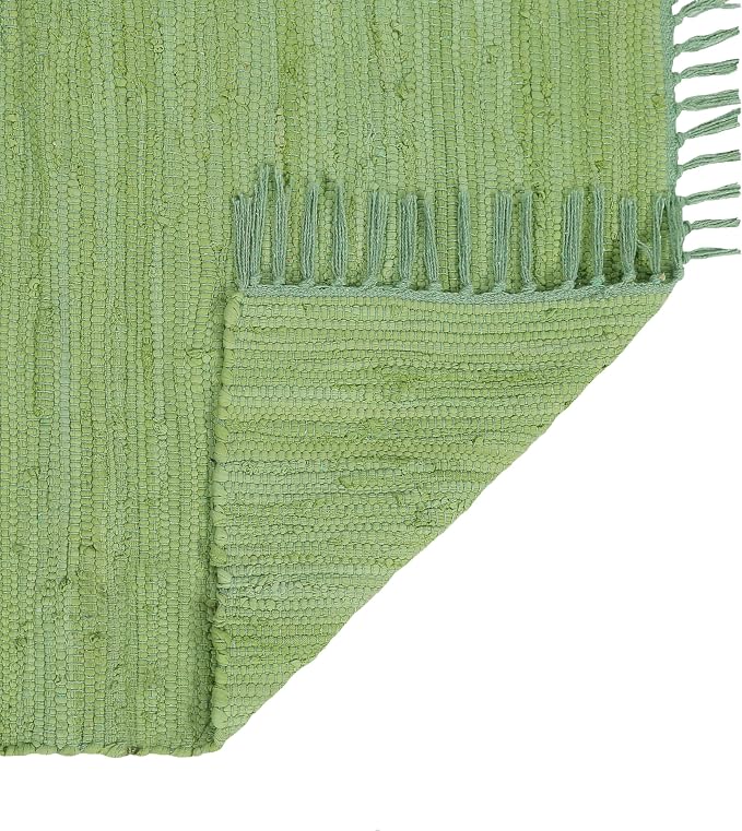 Cotton Rag Rug 24x36'' | 2x3' Multicolor Area Rug - Hand Woven, Washable & Reversible with Tassels - Perfect for Living Room, Kitchen, Entryway, or Bedroom (Solid Sage)