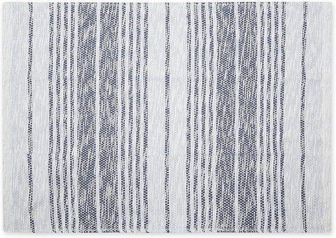 DII Woven Rag Rug Collection Recycled Yarn Variegated Rustic Stripe, 2x3', Stonewash Blue