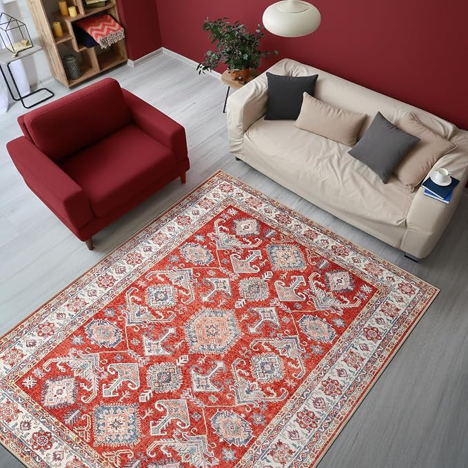 Keen Home Design 48"x72" Rug - Machine Washable Area Rug with Non-Slip Backing, Ideal for Living Room, Dining Room, Bedroom - Vintage, Easy Clean, Durable, Low Pile Rug - (4' x 6')
