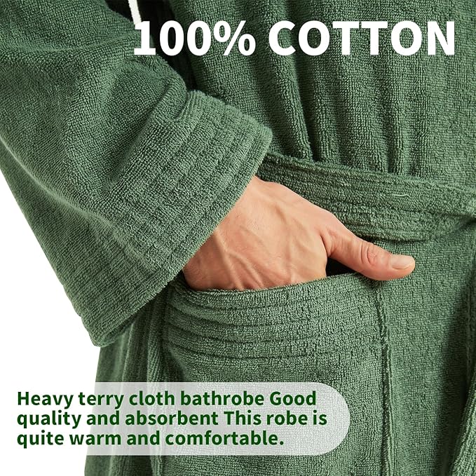 ZABER Bathrobe Mens,Pure Cotton Robe for Men,Thick Terry Cloth Bathrobe,Luxury Long Combed Men's Cotton Robe