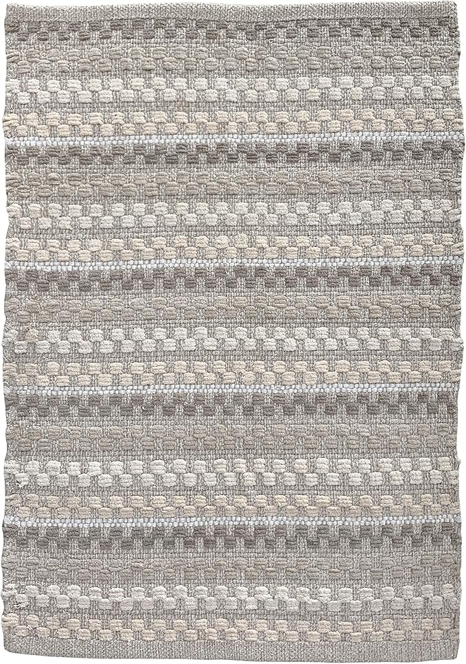 Cotton Chenille Hand Woven Area Rug 2x3 Feet - Linen Combo, Reversible Quick Water Absorbent Accent Floor Rugs Ideal for Bathroom, Kitchen, Bedroom | Beige Soft Washable Durable Mat for Home Décor